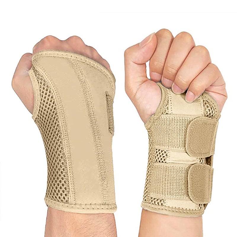 NuVigor Wrist Splints for Carpal Tunnel,Right Left Hand Support with Adjustable Straps for Men Women,Breathable Day Night Wrist Brace for Carpal Tunnel,Pain Relief(Beige,L/XL Left Hand)